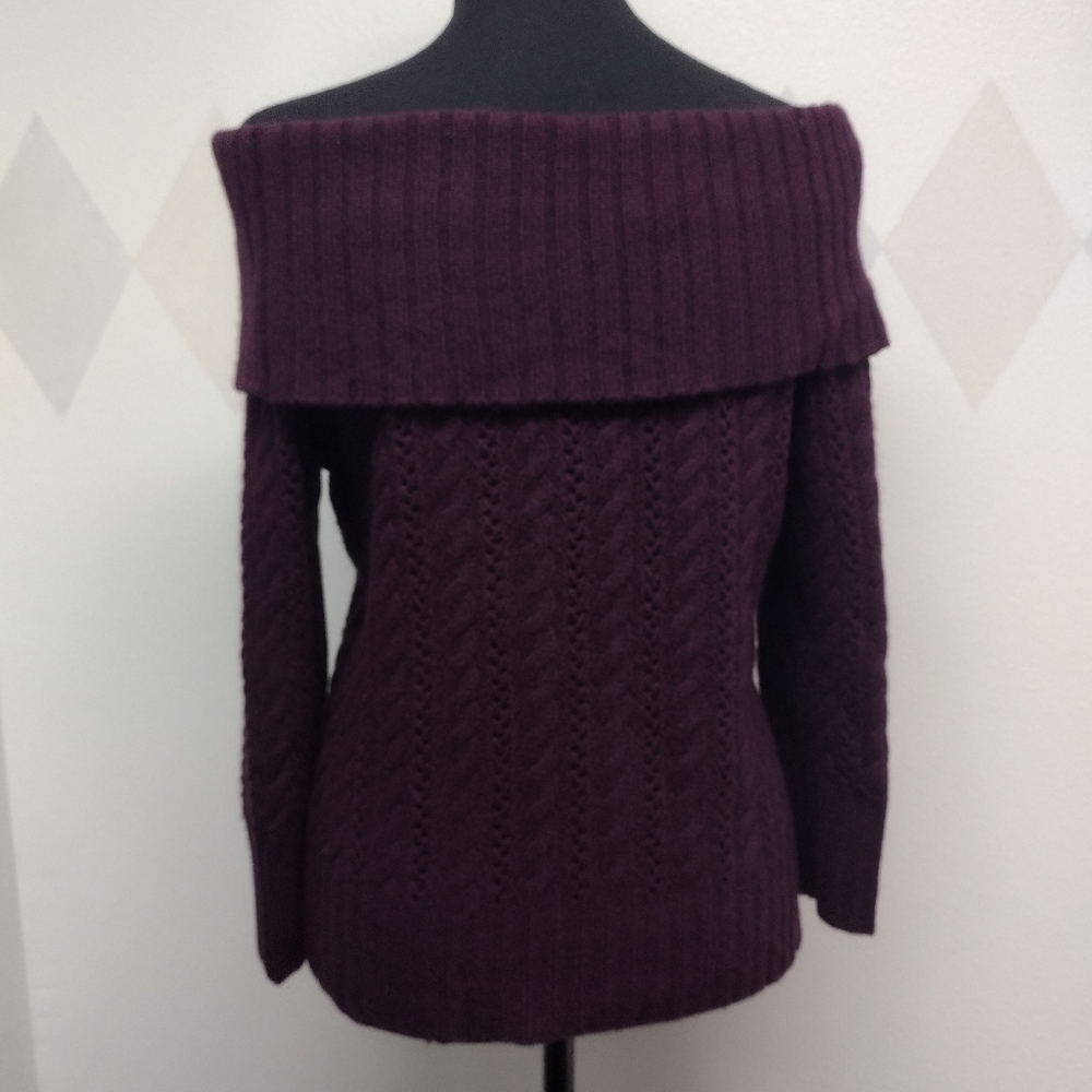 Express Deep Purple Off-Shoulder Sweater - Picture 3 of 10